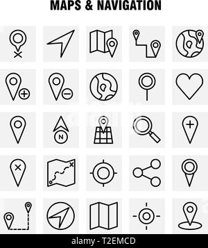 Karten und Navigation Symbol Leitung Pack für Designer und Entwickler. Symbole Löschen von GPS, Karte, Karten, Navigation, Kompass, GPS, Position, Vektor Stock Vektor