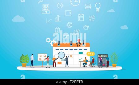 Business Kalender Konzept mit Team Menschen zusammen, um mit sehr grossen Kalender - Vector Illustration Stock Vektor