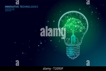 Licht Lampe Leuchte spart Energie ökologie Konzept. Polygonal Hellblau baum innen Strom green energy Power banner Vector Illustration Kunst Stock Vektor