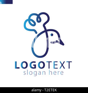 Koch hat und Vogel line logo Symbol vektor Vorlage Stockfoto