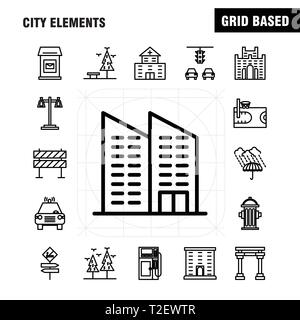 Stadt Elemente Linie Symbole für Infografiken, Mobile UX/UI-Kit und Print Design. Gehören: Auto, Fahrzeug, Reisen, Transport, Swing Kids, Parks, Spielen, Stock Vektor