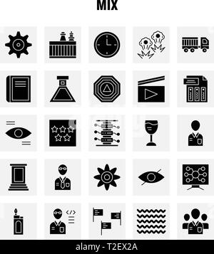 Mix Solid Glyphe Icons Set für Infografiken, Mobile UX/UI-Kit und Print Design. Gehören: Cog, Zahnrad, Einstellungen, Einstellung, Flasche, Labor, Prüfung, Rohr, Icon Set Stock Vektor