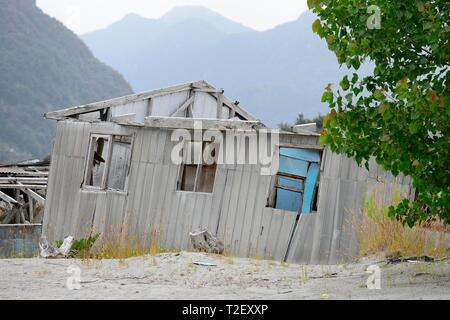 Zerstörte Haus während der Vulkanausbruch von Chaiten Volcano 2008, Chaiten, Region de los Lagos, Patagonien, Chile Stockfoto