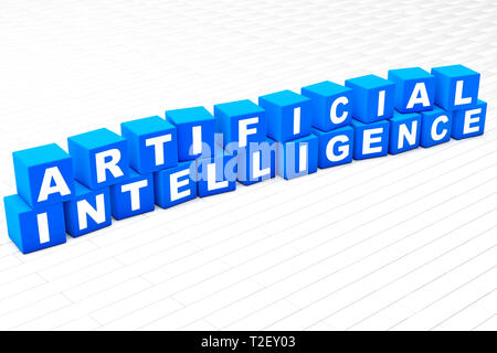 3D-Darstellung der Worte der Künstlichen Intelligenz. Stockfoto
