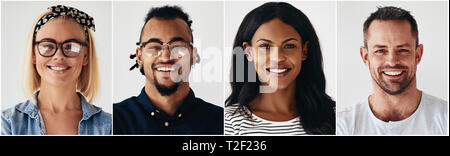 Collage eines ethnisch vielfältige Gruppe von lächelnden jungen Unternehmer vor einem weißen Hintergrund stehen Stockfoto