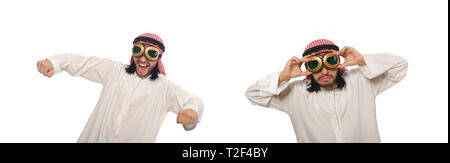 Arabische Mann mit Aviator Brille isoliert auf weiss Stockfoto