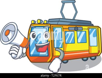 Mit Megafon elektrische Zug in die zeichenform Vector Illustration Stock Vektor