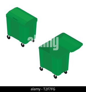Isometrische grün leere Mülleimer Mülleimer Mülleimer Container können auf weißem Hintergrund Stock Vektor