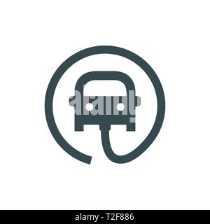 Elektrische auto Schild Symbol. Elektrische auto fahrzeug mit Ladekabel anschließen. Elektroauto Aufladepunkt unterzeichnen. Stock Vektor