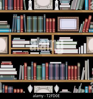 Nahtlose, sich wiederholendes Muster Bücher Regal Schrank, Technologie konzeptionellen Hintergrund für Business Stock Vektor