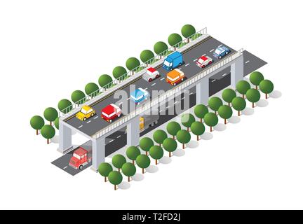 Die Brücke skyway der städtischen Infrastruktur ist kubisch für Spiele, Anwendungen der Inspiration und Kreativität. City Transport Organisation Objekte in 3. Stock Vektor