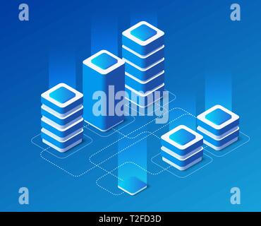 Isometrische Satz von einem Computer Gerät der digitalen Technologie für Cloud smart design Business Data Server. Vector3d modernes Konzept Abbildung für Websit Stock Vektor