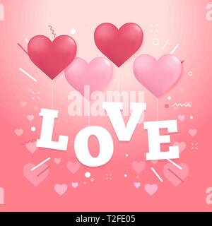 Schreiben Liebe mit Herz Luftballons. Valentines Tag Postkarte. Stock Vektor