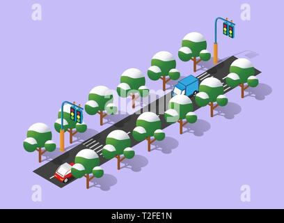 Perspektive isometrische Ansicht Straße von oben in die Stadt Viertel der Transport Autos auf der Strasse urbane Landschaft Stock Vektor