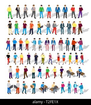 Isometrische Menschen urban business environment, Geschäftsmann und Frau, der Objekte festlegen können. Stock Vektor