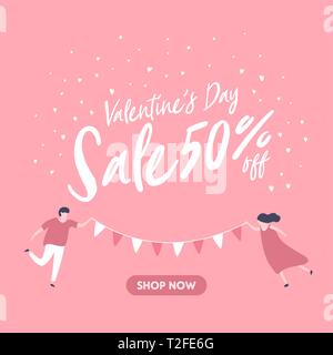Verkauf rabatt Banner für Valentines Tag. Angebot Poster mit Paar schöne Feier. Stock Vektor