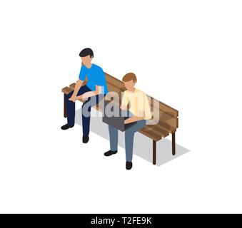Die Leute sitzen auf einer Bank in einem Park Stock Vektor