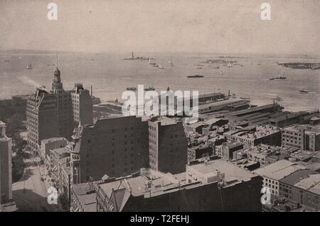 Blick nach Südwesten vom Dach des Bürogebäudes, 66 Broadway Stockfoto