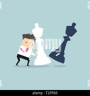 Unternehmer, die riesige weiße Schachfigur gegen andere schachfigur. Business Plan und Strategie Konzept. Stock Vektor