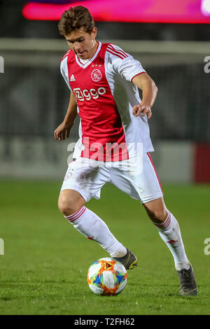 AMSTERDAM, 01-04-2019, Sportpark De Toekomst, Keuken Kampioen Divisie, Jong Ajax - Cambuur, Saison 2018 / 2019, Jong Ajax-player Victor Jensen während des Spiels Jong Ajax - cambuur Stockfoto