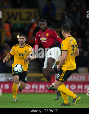 Wolverhampton, Großbritannien. 02 Apr, 2019. Während der Premier League Match zwischen Wolverhampton Wanderers und Manchester United an Molineux, Wolverhampton, England am 2. April 2019. Foto von Andy Rowland. Credit: Andrew Rowland/Alamy leben Nachrichten Stockfoto