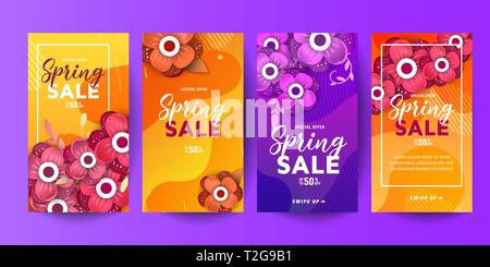 Trendy bearbeitbaren Vorlage Frühling und Sommer Verkauf dekorativer Banner für soziale Netzwerke Geschichten Stock Vektor