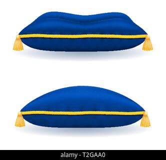 Blue Velvet Kissen mit gold Seil und Quasten Vector Illustration auf weißem Hintergrund Stock Vektor