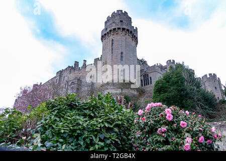 Warwick Castle von Mill Street, Warwich, Warwickshire gesehen, East Midlands Stockfoto