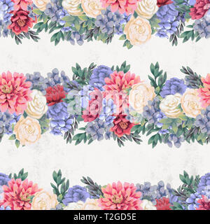 Vintage Floral nahtlose Muster. Hand - Rosa, Blau und Weiß Frühling Blumen und Blätter für Fabric Stockfoto