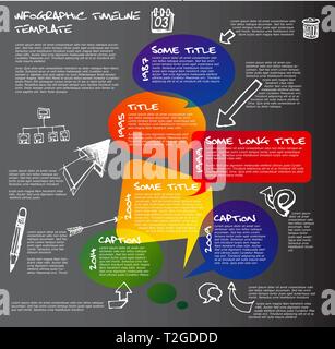 Dunkle Vektor Infografik timeline Berichtsvorlage von bunte Sprechblasen und doodles gemacht Stock Vektor