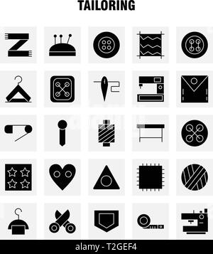 Tailoring solide Glyph Icon Pack für Designer und Entwickler. Symbole von Stricken, Maschine, Schere, Nähgarn, Knöpfe, Stricken, Maschine, Nähen, Vektor Stock Vektor