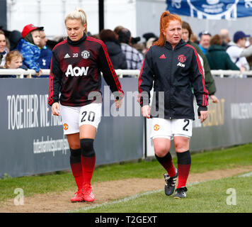 Cheshunt, Großbritannien. 31 März, 2019 L-R Kirsty Smith und Martha Harris von Manchester United Frauen während der FA Frauen Championship Match zwischen Tottenham Stockfoto