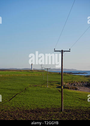 Aus dem kleinen Dorf San, Norden oben an der Ostküste von Schottland und den Leuchtturm von Scurdie Ness in den Hintergrund. Montrose, Schottland. Stockfoto