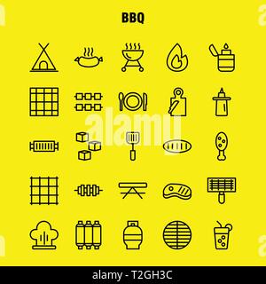 Bbq Symbol Leitung Pack für Designer und Entwickler. Ikonen der Grill, Grillen, Essen, Wurst, Glas, Trinken, BBQ, Zitrone, Vektor Stock Vektor