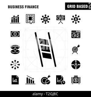 Wirtschaft Finanzen solide Glyph Icon Pack für Designer und Entwickler. Ikonen der Tasche, Aktentasche, Business, Mode, Finanzen, Business, Auge, Mission, Vect Stock Vektor