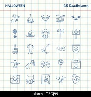 Halloween 25 Doodle Symbole. Hand gezeichnet Business Icon Set Stock Vektor