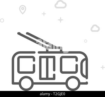 Trolleybus, Weglose Trolley Vektor Symbol Leitung. Stadt Stadtverkehr Symbol, Piktogramm, Sign. Licht abstrakten geometrischen Hintergrund. Editierbare Schlaganfall. Ad Stock Vektor