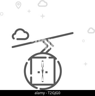 Kabine, Skilift, Seilbahn Vektor Symbol Leitung. Stadt Stadtverkehr Symbol, Piktogramm, Sign. Licht abstrakten geometrischen Hintergrund. Editierbare Schlaganfall. Stock Vektor