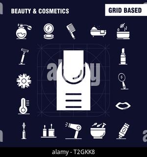 Beauty und Kosmetik solide Glyphe Icons Set für Infografiken, Mobile UX/UI-Kit und Print Design. Gehören: Beauty, Kosmetik, Lippenstift, Kosmetik, Mörtel, Stock Vektor