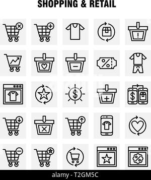 Shopping Line Icon Pack für Designer und Entwickler. Symbole von Gutscheinen, Rabatten, Dollar, Preis, Preise, Box, Paket, Aktualisieren, Vektor Stock Vektor