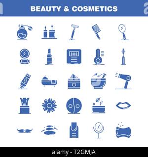 Beauty und Kosmetik solide Glyphe Icons Set für Infografiken, Mobile UX/UI-Kit und Print Design. Gehören: Beauty, Kosmetik, Lippenstift, Kosmetik, Mörtel, Stock Vektor