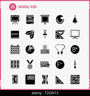 Schule Symbol solide Glyph Icon Pack für Designer und Entwickler. Symbole für Bildung, Datei, Papier, Schule, Kunst, Hochschule, Malen, Malerei, Vektor Stock Vektor