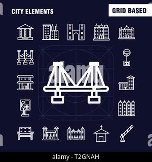 Stadt Elemente Linie Symbole für Infografiken, Mobile UX/UI-Kit und Print Design. Gehören: Auto, Fahrzeug, Reisen, Transport, Brunnen, Wasser Dusche, Ci Stock Vektor