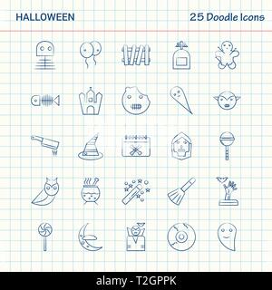 Halloween 25 Doodle Symbole. Hand gezeichnet Business Icon Set Stock Vektor