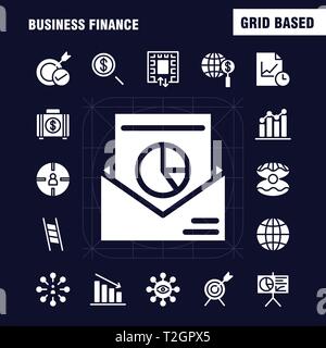 Wirtschaft Finanzen solide Glyph Icon Pack für Designer und Entwickler. Ikonen der Tasche, Aktentasche, Business, Mode, Finanzen, Business, Auge, Mission, Vect Stock Vektor