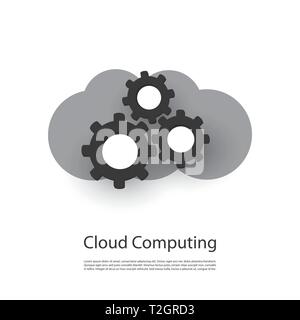 Cloud Computing Konzept, Cloud geformte Logo Design mit Zahnräder innen - Abbildung in bearbeitbaren Vektorformat Stock Vektor