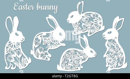 Laser Cut Osterhase Hase Set Fancy Hase Mit Laser Geschnitten Fur Wurfel Schneiden Laserschneiden Kaninchen Vorlage Stock Vektorgrafik Alamy