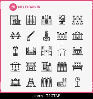 Stadt Elemente Linie Symbole für Infografiken, Mobile UX/UI-Kit und Print Design. Gehören: Auto, Fahrzeug, Reisen, Transport, Brunnen, Wasser Dusche, Ci Stock Vektor