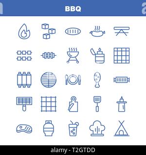 Bbq Symbol Leitung Pack für Designer und Entwickler. Ikonen der Grill, Grillen, Essen, Wurst, Glas, Trinken, BBQ, Zitrone, Vektor Stock Vektor