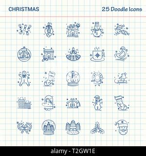 Weihnachten 25 Doodle Symbole. Hand gezeichnet Business Icon Set Stock Vektor